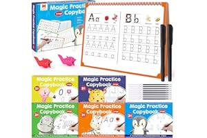 HELSORT Large Magic Grooved Practice Copybook 5 Pack, Reusable Grooved Handwriting Workbook with Handwriting Aid Magic Pen, Learn to Write Number Letter Tracing for Kids 3-8 Preschool Calligraphy