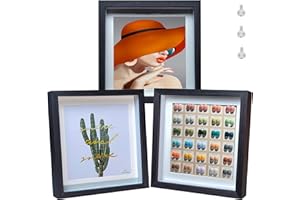 Houstimi Shadow Box Frames 8x8 Black Picture Frame 3 Pack Small Shadow Box Display Case Made of Solid Wood and Real Glass Internal Depth 0.6 inches for Wall Or Tabletop