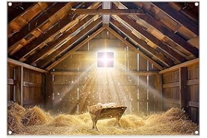 Luminora 7x5ft Birth of Jesus Barn Manger Backdrop Nativity Scene Medieval Renaiss Background Star of Bethlehem Christmas Decoration Party Photo Banner