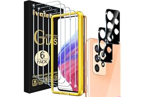 ivoler 4+2 Stück Schutz Glas für Samsung Galaxy A53 5G, 4 Stücke Schutzfolie Mit 2 Stück Kameraschutz und Positionierhilfe, 9H Härte, Anti-Kratz, Anti-Bläschen