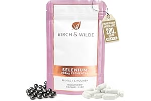 BIRCH & WILDE Selenium 200 μg with Iodine & Zinc – High‑Strength Vegan Thyroid & Immune Support Supplement – Antioxidant & Hair Skin Nail Health – UK Made, 60 Capsules (2‑Month Supply)