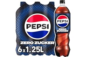 ‎PEPSI pepsi Zero Zucker, Das zuckerfreie Erfrischungsgetränk von Pepsi ohne Kalorien, Koffeinhaltige Cola in der Flasche, EINWEG (6 x 1.25 l) (Verpackungsdesign kann abweichen)