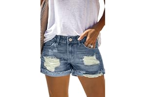 AOISAGULA Damen Denim Shorts Retro-Stil Hot Pants Loch Kurze Jeans mit Taschen für Sommer