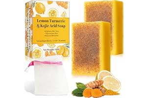 HAPDEFU Lemon Turmeric Savon au curcuma - éclaircissant - Nettoyage en profondeur pour peau lisse - Savon naturel au curcuma au citron avec acide kojique pour le visage et le corps