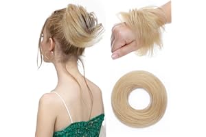 Benehair Messy Bun Hair Piece Tousled Updo Elastic Hair Bun Hairpiece for Women Updo Ponytail Hair Extensions Straight Donut Chignons #24 Natural Blonde 17g