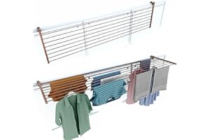 ‎FOXYDRY Foxydry Wytrzymała zewnętrzna suszarka do ubrań Duo ze stali nierdzewnej i aluminium, stojak na ubrania, na taras, balkon i balustradę, długość 202 cm (brązowa, 202 cm)