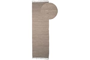 ‎CARPETFINE carpetfine Flickenteppich Kelim Chindi Uni Läufer Taupe 80x300 cm, handgewebt | Fleckerlteppich aus Baumwolle für Wohnzimmermit Fransen