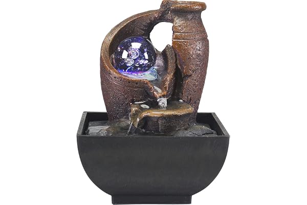 BEPER P201UTP201 Zen-fontän Amphora med Avslappnande Led-Ljus - Zen-Fontän Inomhus, Svart/Resin, liten