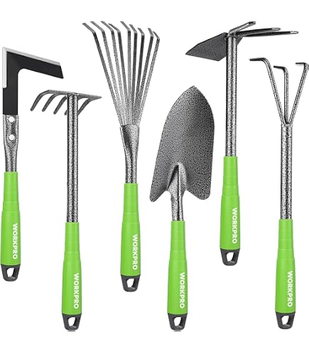 Set Jardinage 5 Pièces - Transplantoir, Râteau, Serfouette | Acier Et Plastique | Pour Balcon Et Extérieur