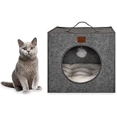 Jungolica Kitty Ke&ccedil;e Kedi Yatağı 40x40 cm, Kutu Şeklinde Tasarım, &Ccedil;ift Taraflı &Ccedil;ıkarılabilir Yıkanabilir Minder, Sıcak Tutucu