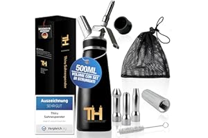 Thiru Distributore di panna incl. cassetta degli attrezzi - grado “molto buono” - 100 giorni di prova - sifone per panna con eBook e 3 beccucci in acciaio inox - per panna montata e espuma - (nero)