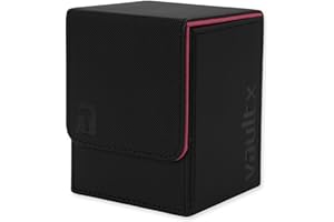 Vault X Trading Card Toploading Deck Box, 80+ sleeved cards, Premium Exo-Tec Material, Card Holder Storage Box, Detachable Magnetic Lid, for MTG Commander, TCG (Black/Electric Pink)
