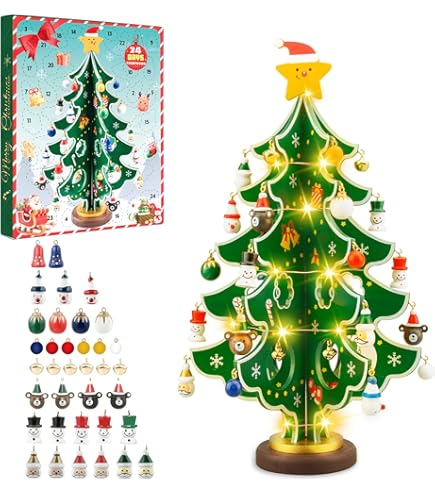 Houten Kerstboom Wijnrekje, Adventskalender Voor 6 kleine flesjes