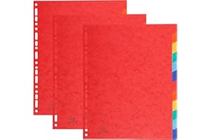 Exacompta - Rif. 2412SE - Set di 3 divisori in vera carta lucida morbida 225 g/m2 FSC con 12 linguette neutre, formato A4 maxi dim 24,5 x 29,7 cm, colori assortiti