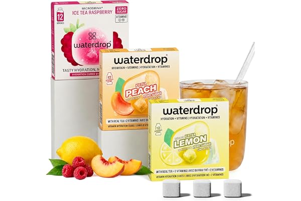 waterdrop MICRODRINK Isteblandning - 36 droppar persika, citron och hallon - sockerfri törstsläckare och alternativ till sirap och dryckespulver - Iste med vitaminer och svart te för smaksatt vatten