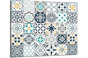 DarHaus Placa protectora de vitrocerámica 60 x 52 cm 1 pieza cocina eléctrica universal para inducción protección contra salpicaduras tabla de cortar de vidrio templado como decoración, MOSAICO