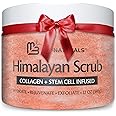 M3 Naturals Himalayan Salt Infused with Collagen & Stem Cell All Natural Body & Face Scrub with Lychee Sweet Almond Oil Skin Care Exfoliating Blackheads Acne Scars Reduces Wrinkles 12 OZ