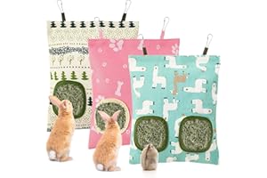 UPINS Heusack, 3 Stück Heusack für Kaninchen 2 Löcher Hängender Heutasche Meerschweinchen Heufutterspender für Kaninchen Chinchillas Hamster Kleine Haustiere und Tiere