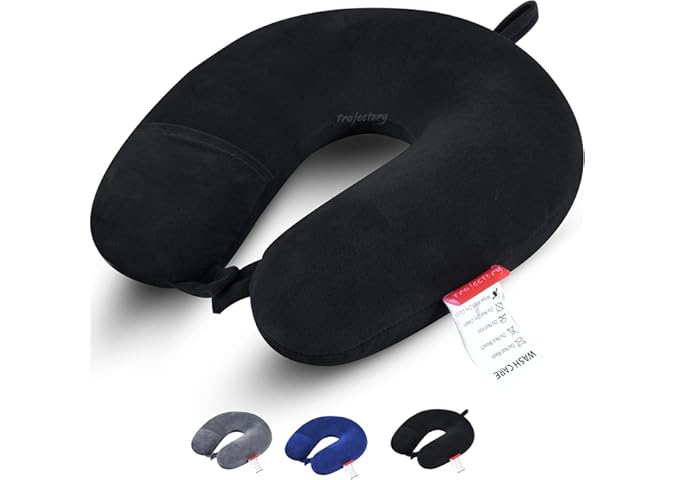 Trajectory Supercomfy Black Neck Pillow Rest Cushion for Travel in Flight car Train Airplane with 10 Years Warranty for Sleep