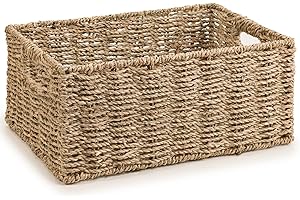 Woodluv Storage Baskets for Shelves, Woven Seagrass Hamper Gift Basket Bathroom, Bedroom, Storage Organiser Toys Shelf Basket, Large