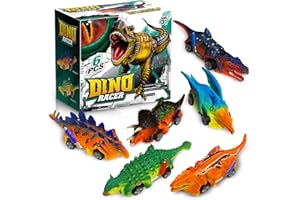 Auezona Coche Dinosaurio Juguetes niños 3 4 5 6 años, Dinosaurios Juguetes 3 4 5 años, 6 Piezas Dinosaurio Tire hacia Atrás Coches, Dinosaurios Juguetes para niños 34 5 6 años