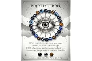 Bivei Bracelet Pierre Naturelle Pour Femme et Homme,Idée Cadeau | Bracelet en Cristal Naturel,Bijoux Elastique Artisanal,Motif Mauvais Oeil,Perle de 8MM,Pour Yoga et Méditation