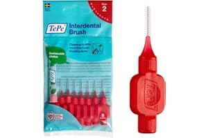 TEPE Brossettes Interdentaires, Originales, Rouge 0.5mm/ISO 2, 8pcs, élimine la plaque dentaire, nettoyage efficace entre les dents, pour espaces serrés