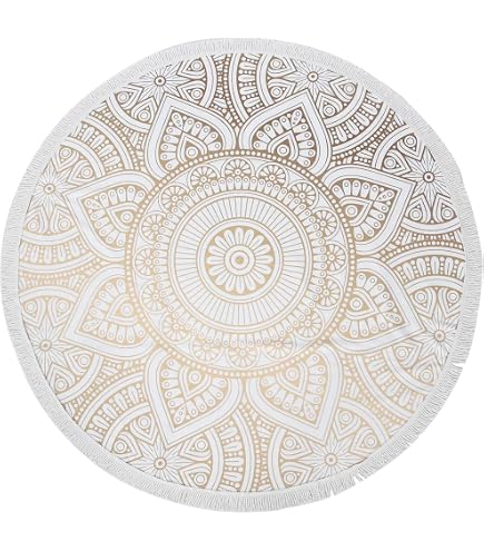 Leana Collection Serviette De Plage Ronde Tapisserie avec Frange Mandala Épaisse Coton Ultra