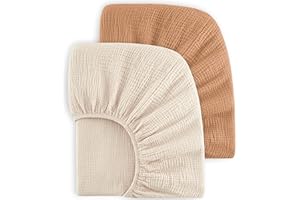 bearmoss Lot de 2 draps-Housses en Mousseline de Coton pour Enfant 60 x 120 cm / 70 x 140 cm 100% Coton pour lit de Voyage, lit d'appoint (Brun, 70x140cm)