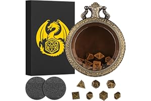 KELLER & WEBER Mini Set di Dadi DND, Custodia Trasparente in Vetro Color tè Marrone per Orologio da Tasca, Set di Dadi D&D Poliedrici in Metallo, Regali per D&D con Scatola Rregalo, Accessori per Giochi di Ruolo