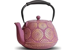 MILVBUSISS Tetera de hierro fundido, 1200 ml, tetera japonesa con infusor, diseño de Sakura, revestida interior esmaltado, mango