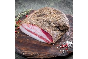 ‎PIKANTEN WURSTBARON® Guanciale Fettbacke getrocknet mit Pfeffer, Speck aus Italien, ca. 0,5 kg