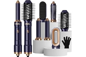 UKLISS Cepillo de Aire Caliente Secador Moldeador Alisador set 6 en 1, Cepillo Secador De Pelo, 6 Cabezales Intercambiables, 3 Temperaturas,Moldeador Pelo With Riza, Alisa, Da Volumen, Alisa y Seca