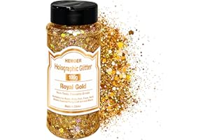 ‎HEMOER HEMOER Holographische große Pailletten, Königsgold, 100 g, Pailletten, für Gesicht, Körper, Haare, Epoxidharz, Glitzer, Gesicht, Festival, insgesamt 3,52 oz Gold