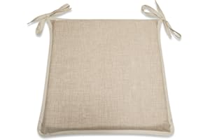 CnA Stores Set of 4 Kitchen Dining Garden Chair Cushion Seat Pads With Ties and Zipped Removable Covers (Hensley NATURAL)