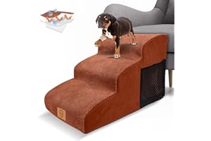 Myiosus Dog Steps for Bed, Foam Dog Stairs for Small or Large Dogs, Soft & Non-Slip Pet Ramp for Sofa with Removable Washable Cover, 3 Steps for Dogs and Cats, 57 x 40 x 40 cm