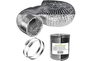 HYDROPLANETE Kit de 3 Metros de Conductos Flexibles de Aluminio de 100mm 125mm y 150mm + 2 Abrazaderas para Sistemas de Ventilación Domésticos, Comerciales e Industriales, Maximizan Calidad Aire
