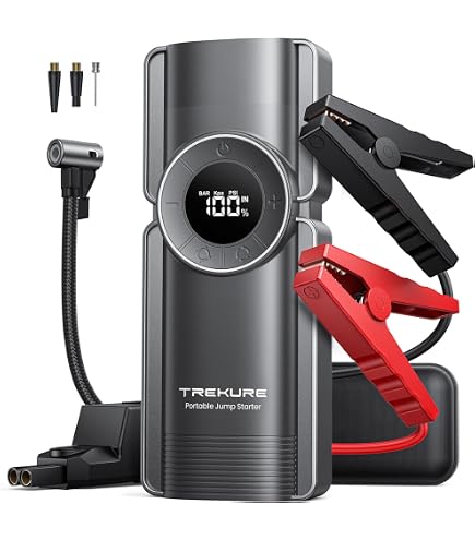 Avviatore Emergenza Auto Eawfgtuw - 8000A Con Compressore Aria 150PSI, Power Bank 8000mAh