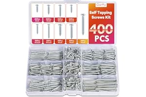 Gorffy Wood Screws, 400PCS Wood Screws Assortment, M3,M3.5,M4 Screws for Wood, Countersunk Self Tapping Screws, Zinc Coated Assorted Woods Screw for DIY, Furniture & Repairs