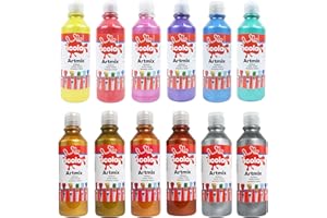 Scola Readymix Water Based Tempera Paint, 12 Pearlescent/Metallic Colours, 300ml Bottles, Safe Non-Toxic Poster Paints, Craft Projects, Suitable for 3+