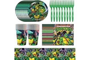 Hilloly Compleanno Teenage Mutant Ninja Turtles per Feste Decorazione, 51 PCS Stoviglie per Feste Forniture per Feste per Bambini Stoviglie Party Kit Tovaglia Copertina Buon Compleanno Party Supplies