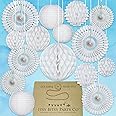 Premium Reusable Party Decorations - 15pc Wedding Decorations, Birthday Decoration, Garden Party Decorations, Engagement Party Decorations - Paper Fans, Pom Poms, Paper Lanterns, Honeycomb Decorations
