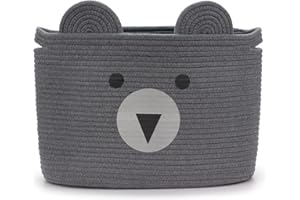 Goodheim Aufbewahrungskorb Kinder aus Baumwolle für Spielzeug und Wäsche, Wäschekorb und Spielzeugkorb in einem, Kinderzimmer Deko Grauer Bär