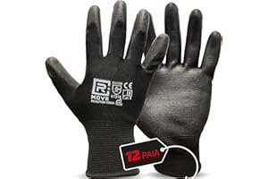 R MOVE 12 Paia Guanti da Lavoro M Protettivi in Poliuretano, Resistenti alle abrasioni, tagli, lacerazioni e forature, per Uomo e Donna (M, STANDARD (no touch))