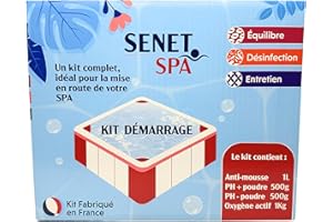 SENET PISCINE Kit Complet de Traitement pour Spa - Anti-Mousse, Régulateurs de pH et Oxygène Choc - Idéal pour Mise en Route et Entretien, Fabriqué en France
