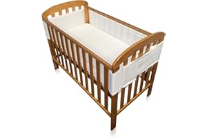 BABYCURLS Breathe Easy Air Mesh 4 Sided Unisex Nursery Cot Bed Liner Bumper Set - White 1 x Liner 460cm x 28cm(ONLY for COTS BEDS with Rails ON All 4 Sides AS Pictured)