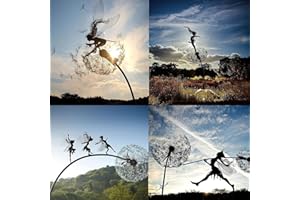 ABBCOERT Transplant Lot de 4 Silhouettes de Jardin Fées et pissenlits Dansant Ensemble - Décoration de Jardin féérique sur Piquet - Fée Jouant avec Le Pissenlit