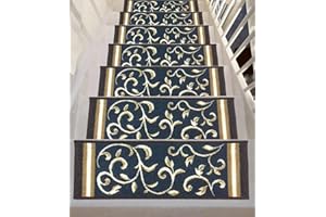gloria Rug STAIR PAD Skid-Resistant Rubber Backing Gripper Non-Slip Carpet Stair Treads - Washable Stair Mat Area Rug (SET OF 7), 8.5" x 26", (8.5" x 26", 1933-NVY-FL-EU)