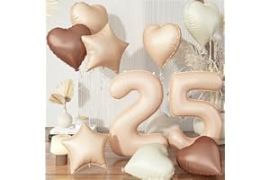 GOVPY 25. Geburtstag Luftballon Zahl Deko, Nude Beige Folienballon 25 Kaffee Stern Ballon, Braun Aprikose Creme Helium Neutraler Herz Luftballons Geburtstagsdeko für Frau 25 Jare Geburtstag Party Dekoration