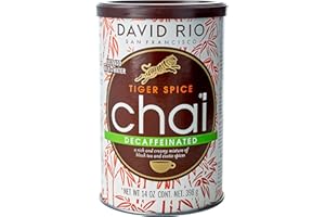 DAVID RIO Tiger Spice bezkofeinowa Chai Tea Latte Mix 400 ml, bezkofeinowa czarna herbata, organiczne przyprawy, bez nabiału, podawać na gorąco lub na zimno, wystarczy dodać wodę lub mleko, 14 porcji